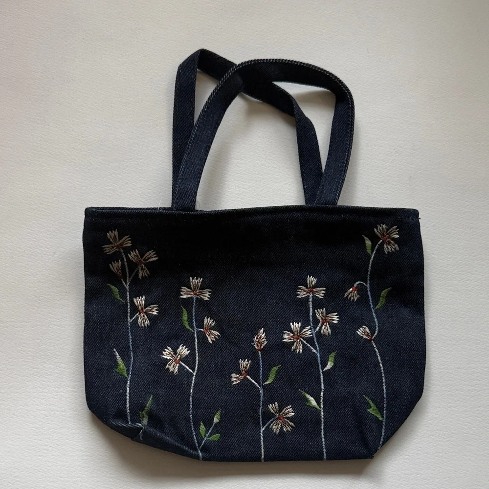 Embroidered Denim Tote Bag - Picture 2 of 9